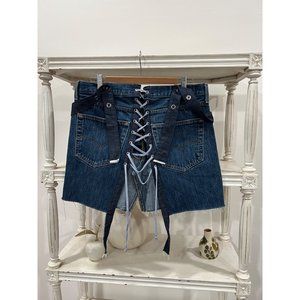 Free People Dark Blue Denim Lace-Up Tank Top